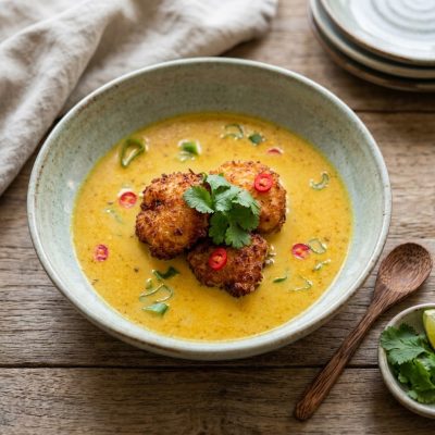 Asiatisk-suppe-med-kokos-panerede-torskekaeber